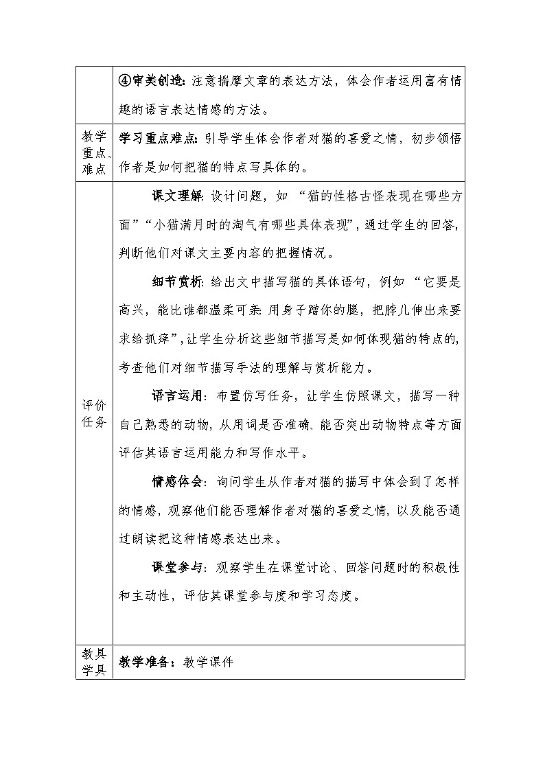 人教版语文四年级下册第四单元13. 猫 （第一课时）教学设计docx第2页