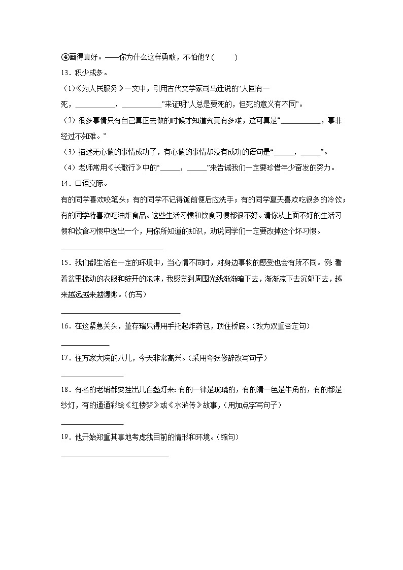 期中积累与运用过关小练习-2024-2025学年语文六年级下册统编版第3页