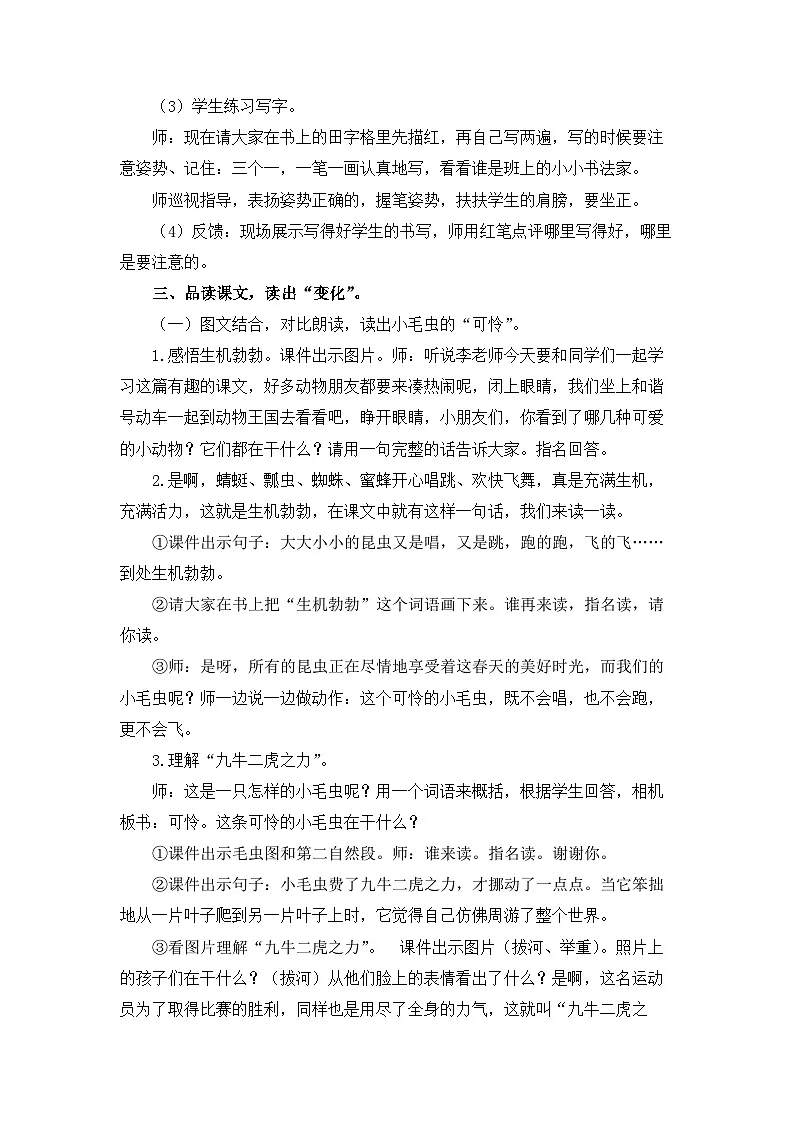 新统编版小学语文二下 课文6 22《小毛虫》教学设计第3页