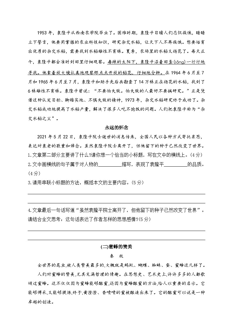 期中模拟冲刺卷-2024-2025学年语文四年级下册  统编版第3页