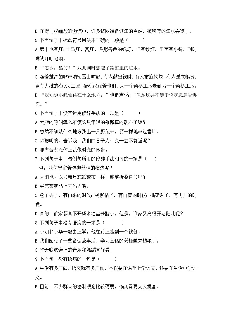 六年级语文下册期中复习——句子专练第2页