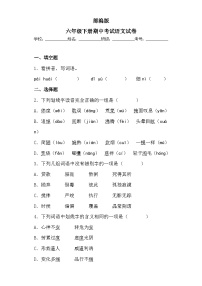 部编版六年级下册期中考试语文试卷无答案