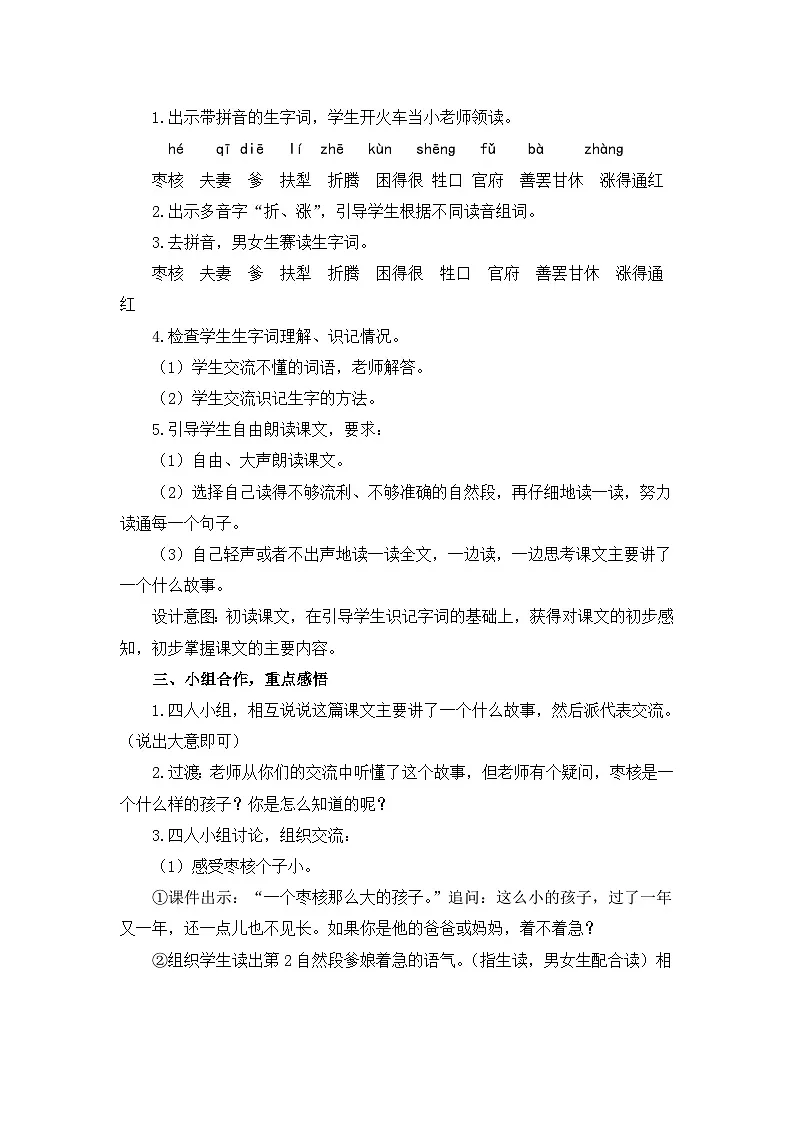 新统编版小学语文三下 8-28《枣核》教学设计第2页