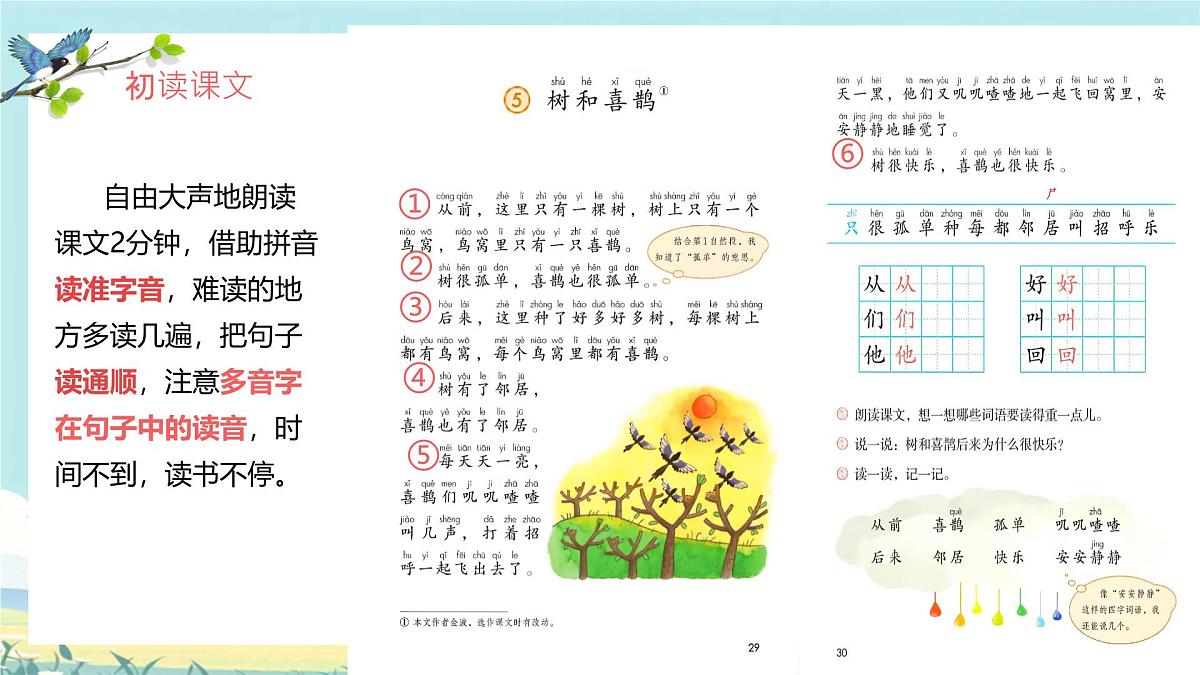 小学语文统编版（2024）一年级下册3.5 树和喜鹊 课件第4页
