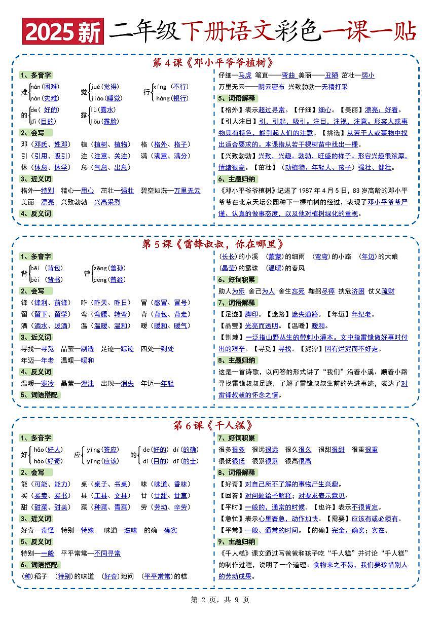 2年级语文《一课一贴》下册复习学案-2025春第2页