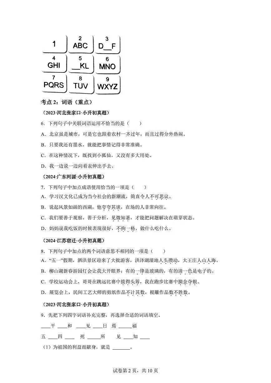 2025年六年级语文下册（小升初）语文基础知识—真题汇编（含答案）第2页