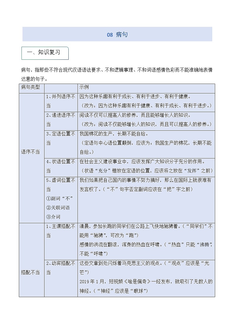 专题08 病句（讲义）第1页