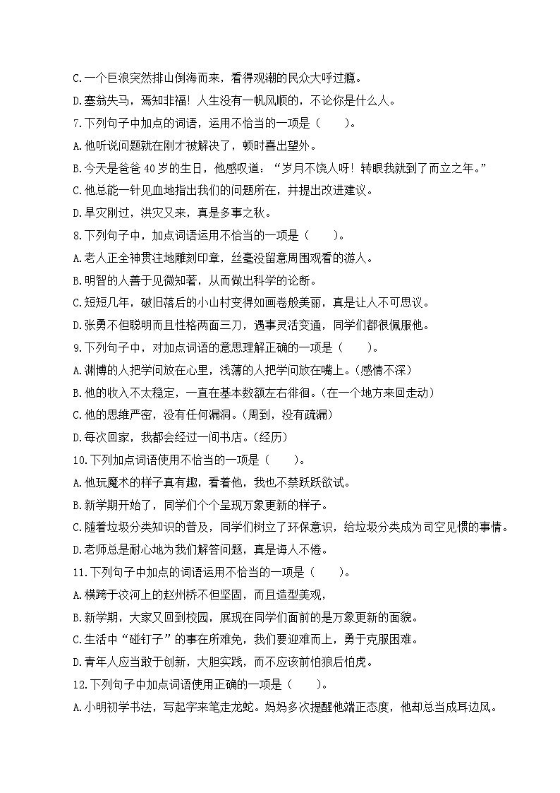 【复习篇】专项二 词语（成语）理解与运用-2025年小升初语文专项练习（原卷版）第2页