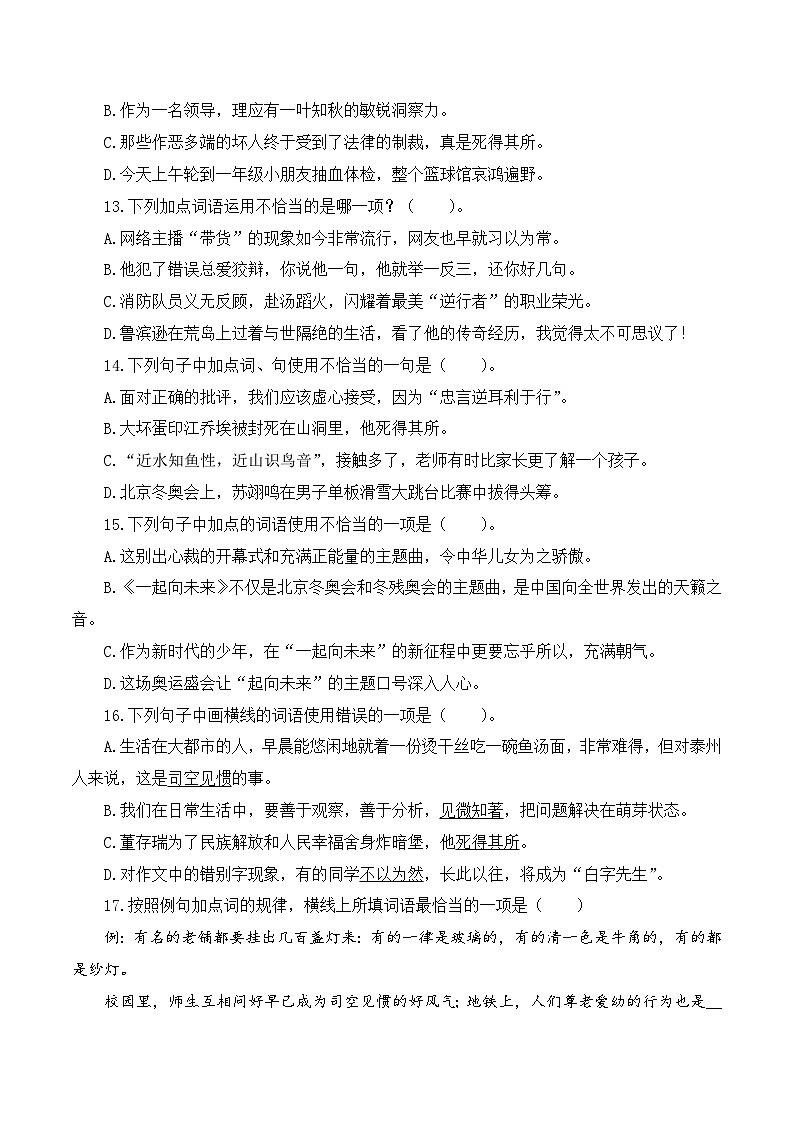【复习篇】专项二 词语（成语）理解与运用-2025年小升初语文专项练习（原卷版）第3页