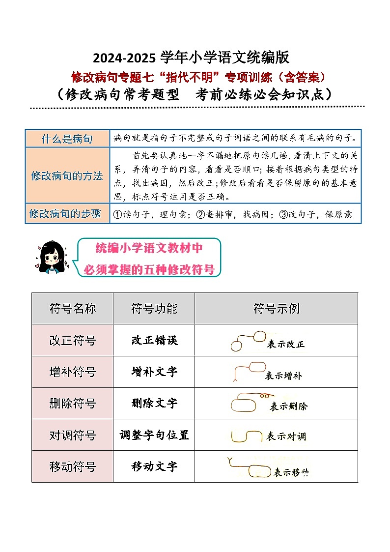 专题7（指代不明）修改病句专项训练-2025学年小升初语文 统编版第1页