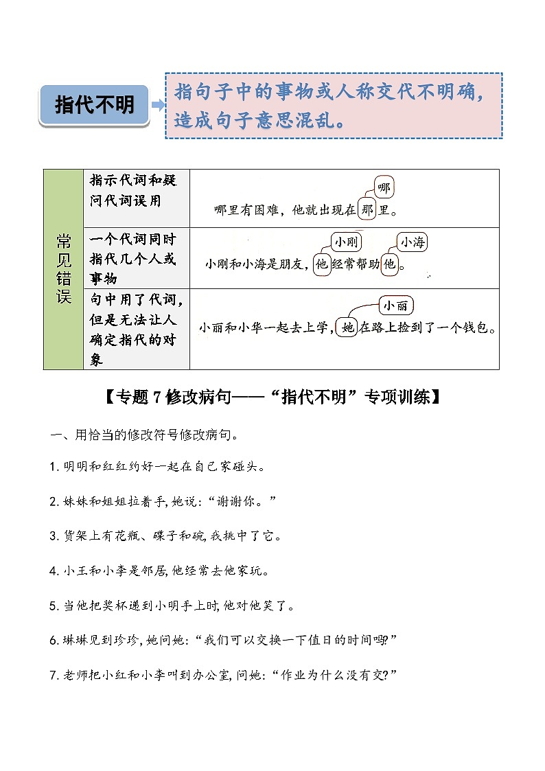 专题7（指代不明）修改病句专项训练-2025学年小升初语文 统编版第2页