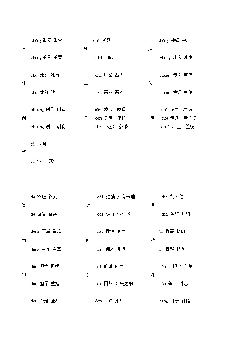 小升初语文总复习：常考多音字清单 学案第2页