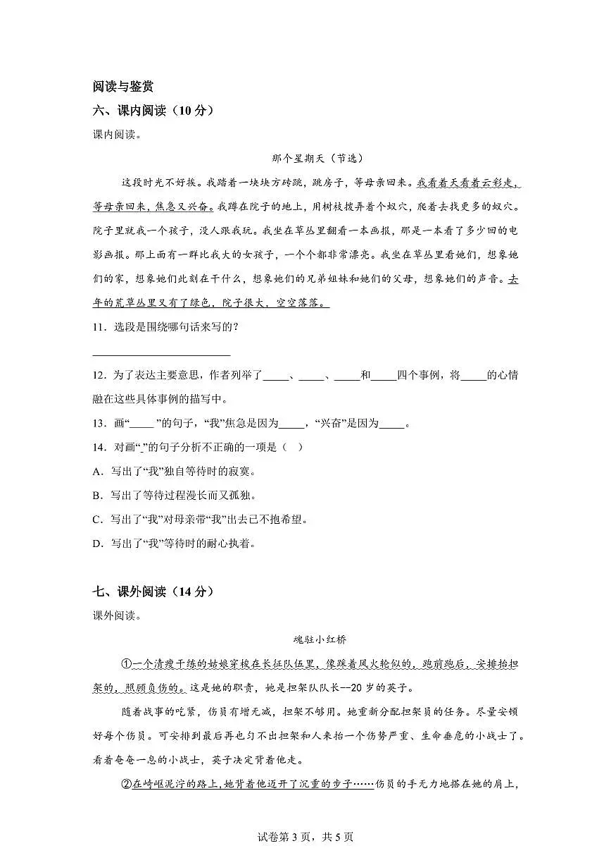 统编版2024_2025学年黑龙江鸡西虎林六年级下册期中考试语文试题第3页