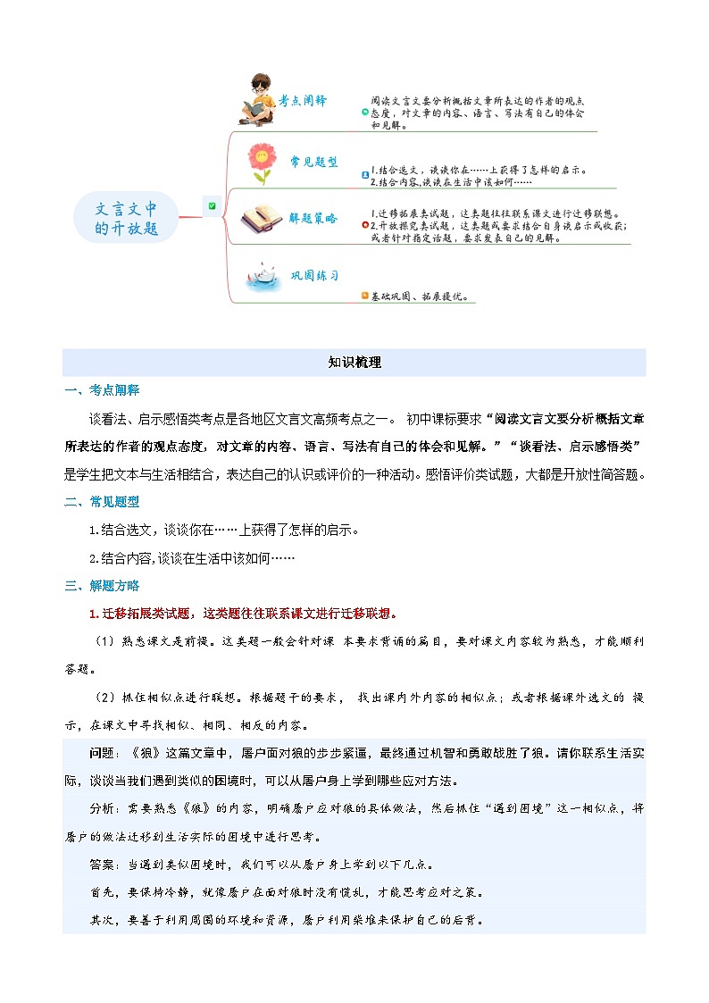 小升初语文暑假衔接  衔接点04 文言文阅读之开放题（原卷）2025暑假小升初衔接课程第2页