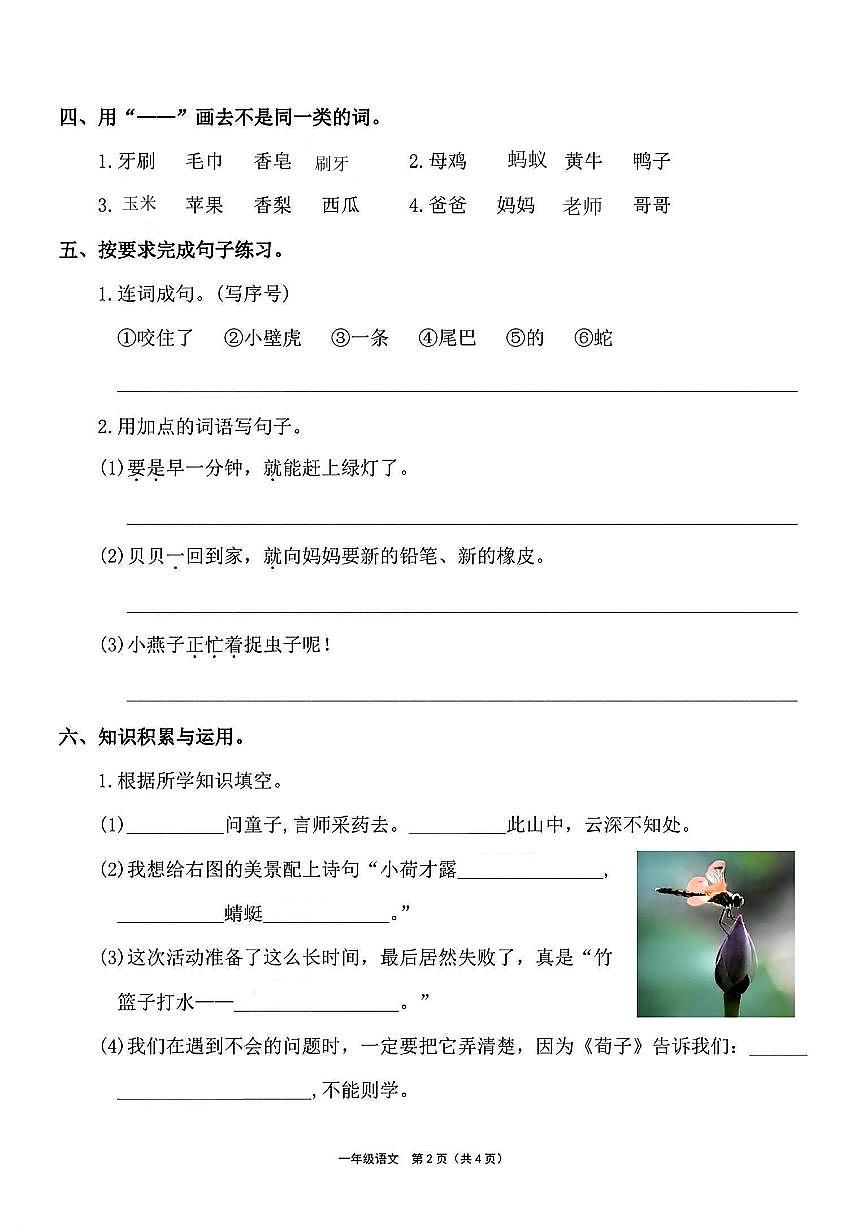 河南省许昌市长葛市2023-2024学年一年级下学期期末语文试题及答案第2页