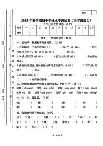 甘肃省天水市武山县2024-2025学年三年级下学期期中语文试题