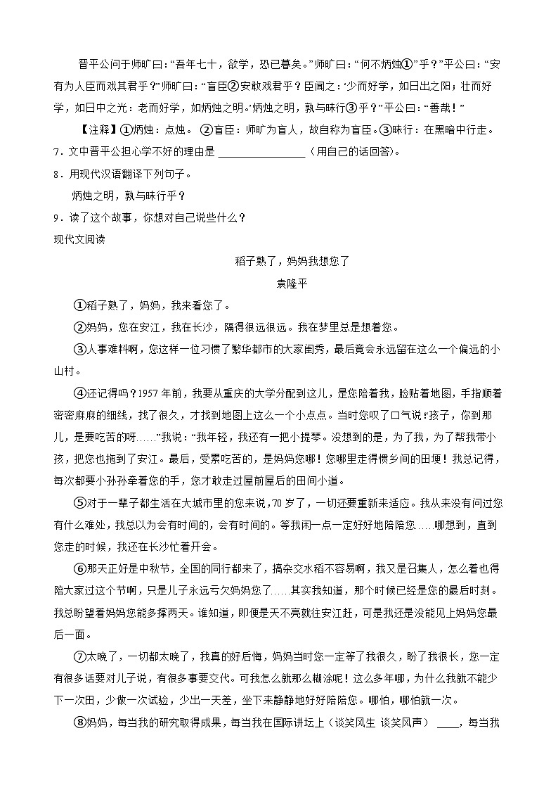 零陵区2025中山路小学六年级语文下册期末（小升初）试卷（十）(学生版)第2页