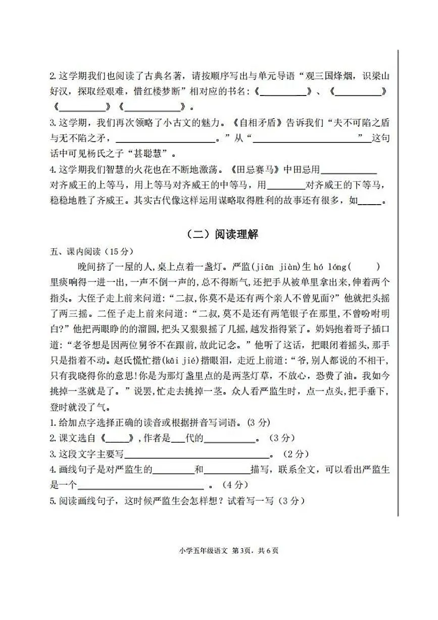 河北省唐山市乐亭县2024-2025学年五年级下学期期末模拟语文试题第3页