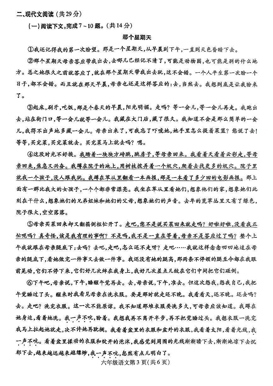 河南省平顶山市鲁山县2024-2025学年 六年级下语文期末试卷第3页