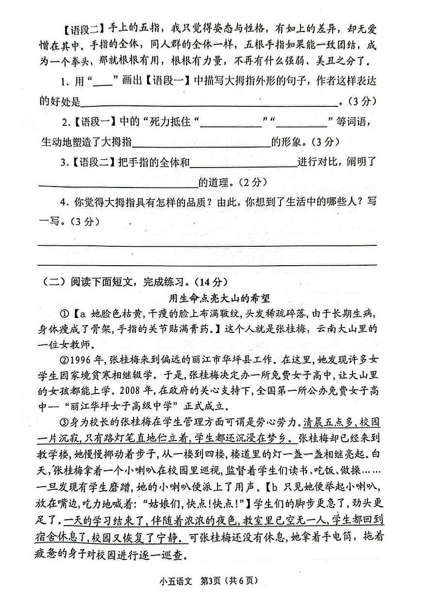 河南省南阳市宛城区2024-2025学年下学期五年级语文期末试卷（含答案）第3页