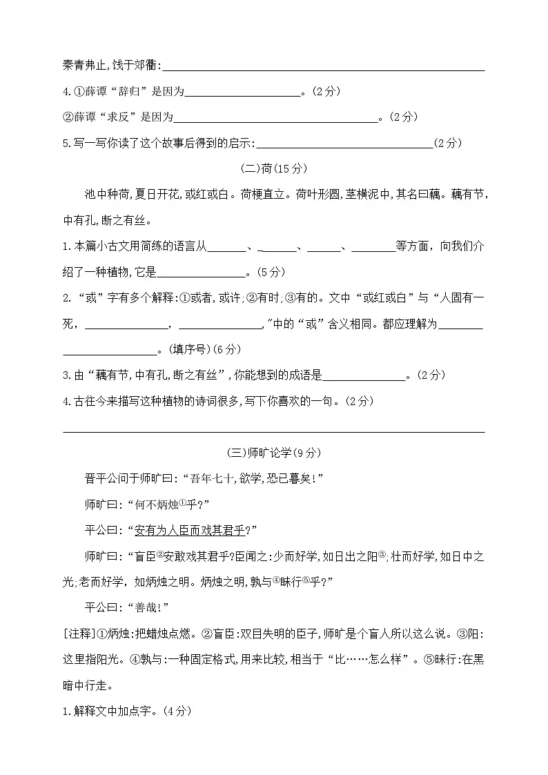 六年级下册语文小升初《古诗词与文言文阅读》专项检测卷 部编版 含答案第3页