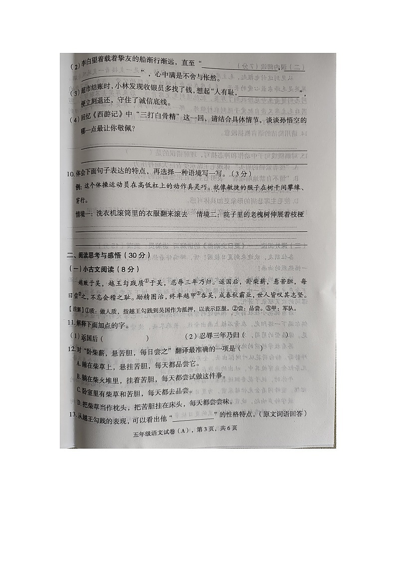 河北省石家庄市新乐市2024-2025学年第二学期五年级语文期末试卷（含答案）第3页