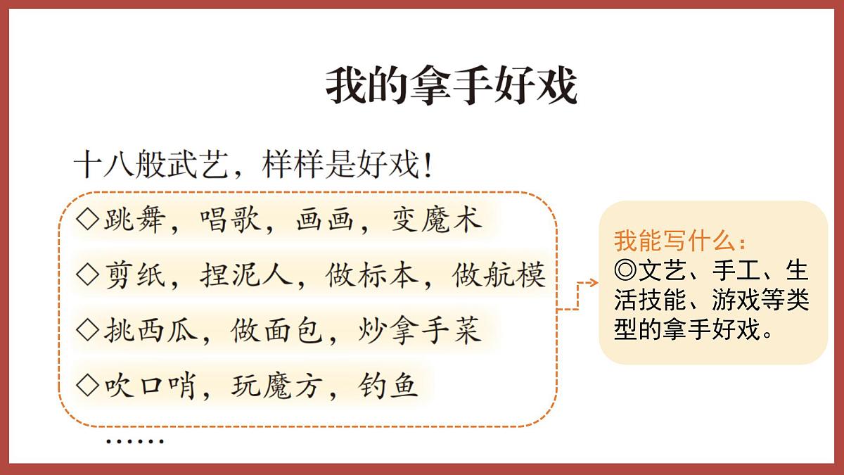 2025-2026学年度统编版语文六年级上册第七单元习作：我的拿手好戏（课件）第4页
