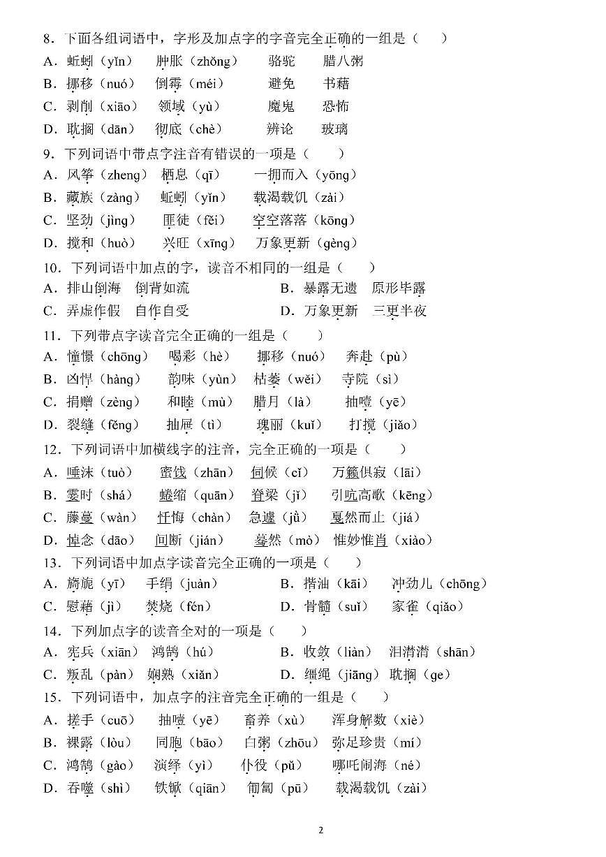 小升初语文字音重点专项训练第2页