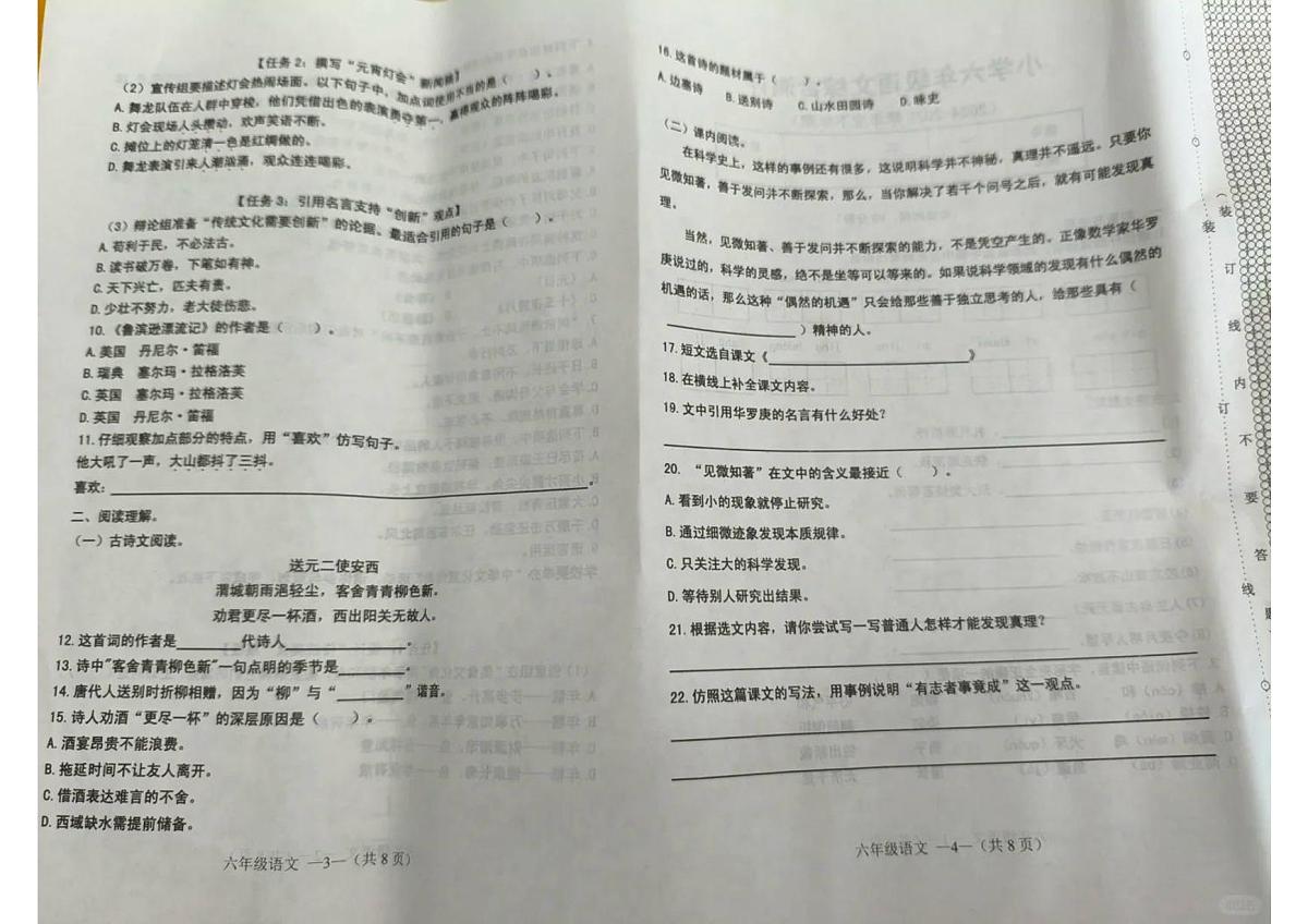 辽宁省沈阳市皇姑区2024-2025学年第二学期六年级语文期末试卷（无答案）第2页