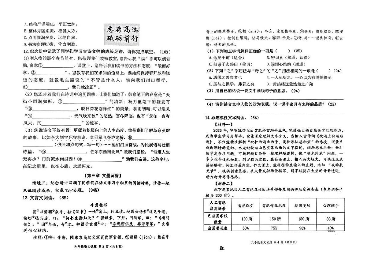 山东省潍坊市潍城区2024-2025学年六年级下学期期末语文试题第2页