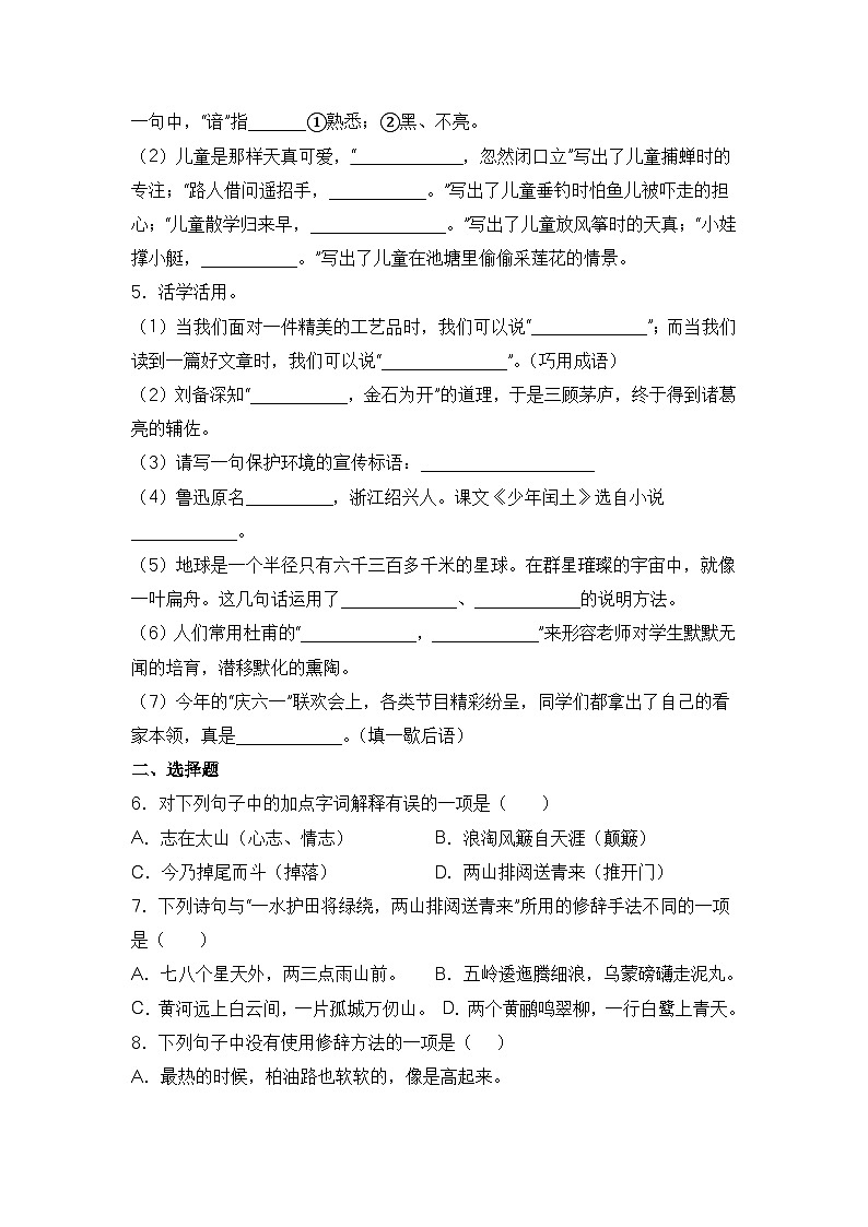 2025年部编版六年级小升初语文专项突破-03阅读鉴赏练习（附答案解析）第2页
