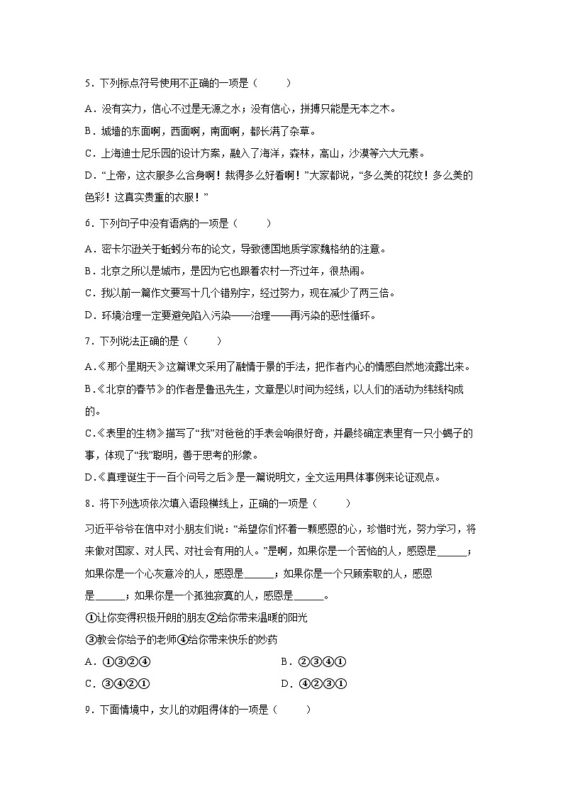 2025部编版语文六年级下册小升初特训试题（三）（附答案）第2页