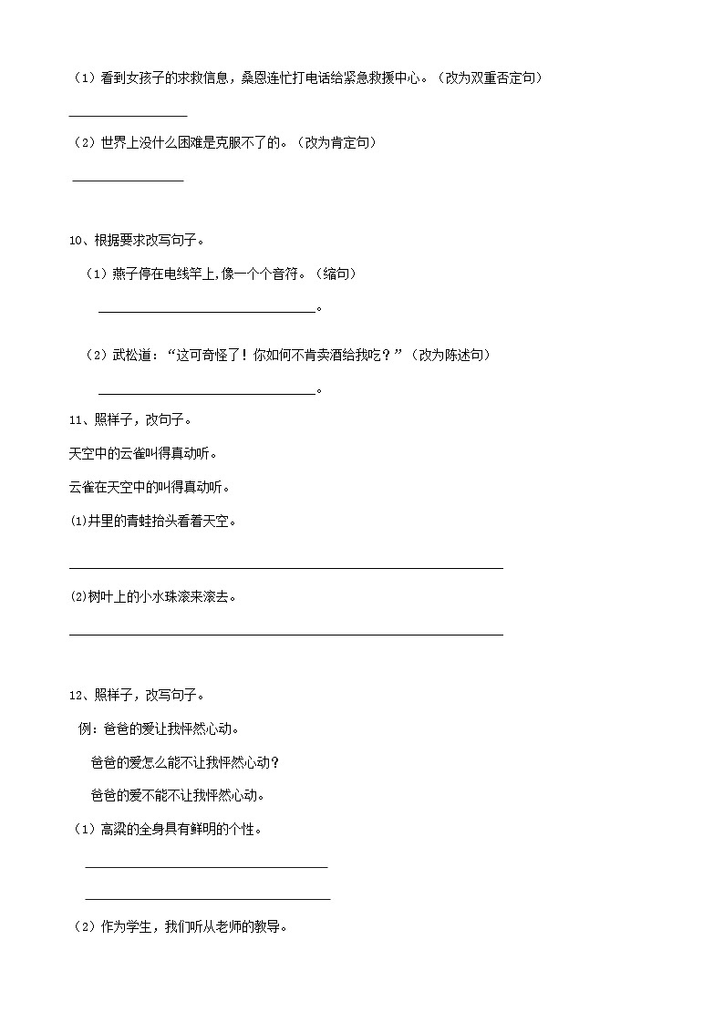 2025届六年级小升初语文专题复习-19句法句式-双重否定句-句式变换-标点符号（17P）（练习附答案解析）第3页