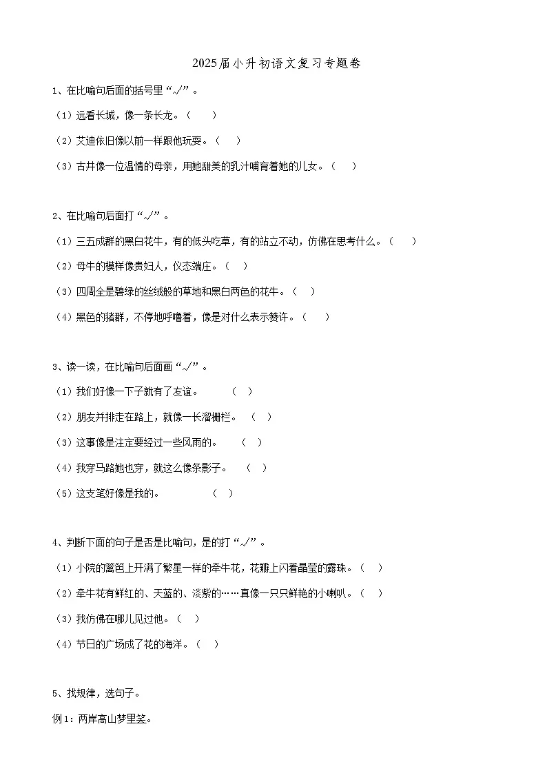 2025届六年级小升初语文专题复习-20句法句式-修辞01（19P）（练习附答案解析）第1页