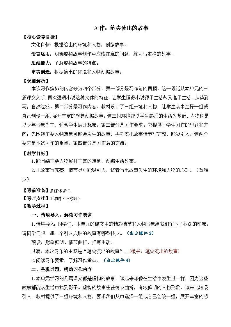 24人教统编版-小学六年级上册第四单元习作：笔尖流出的故事 精简教案第1页