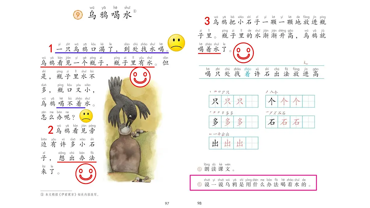 小学 语文 统编版（2024） 一年级上册（2024） 第八单元 阅读9 乌鸦喝水 课件第8页