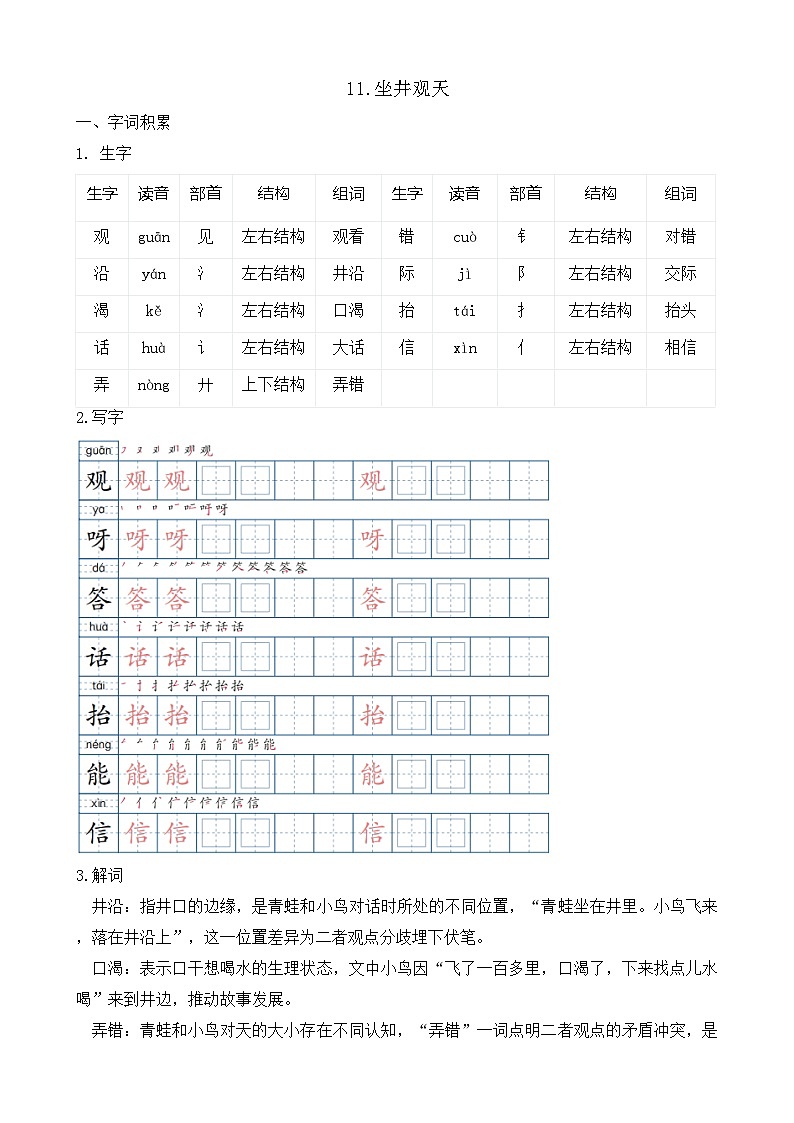 【任务型备课】统编版语文二上-11. 坐井观天（知识清单）第1页