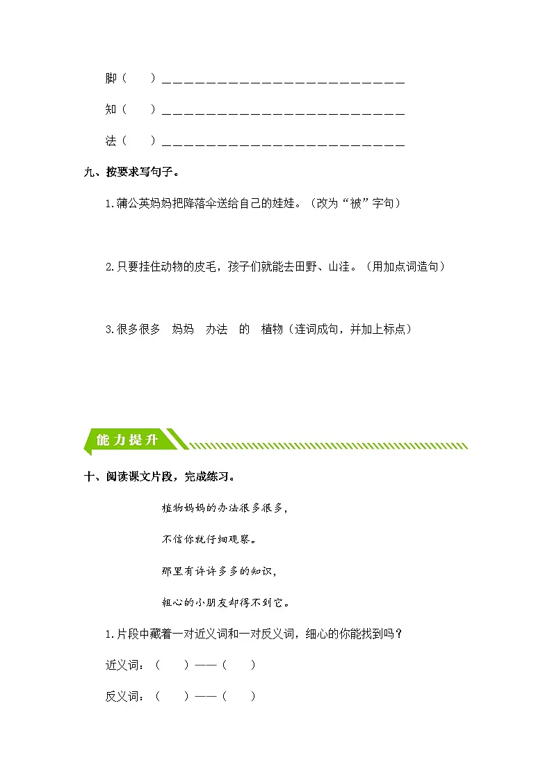 2023-2024学年二年级语文上册——《植物妈妈有办法》同步练习（含答案）第3页