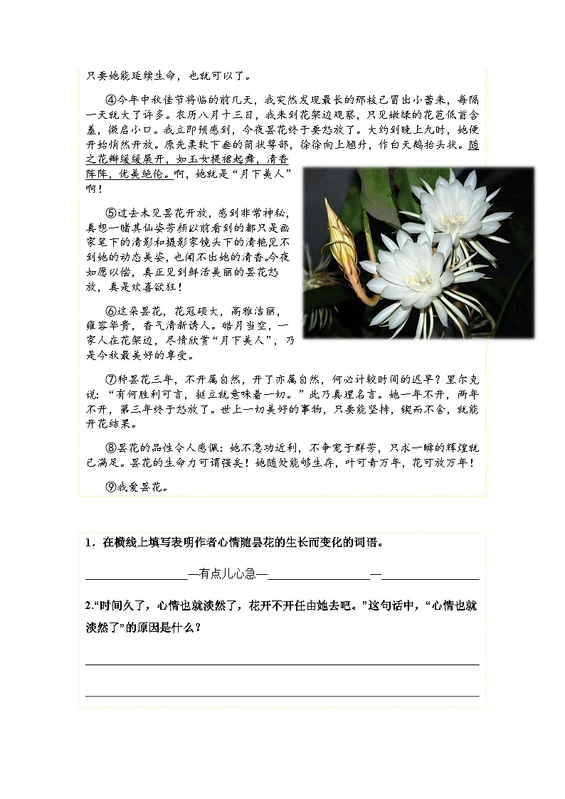 五年级语文上册类文阅读——《落花生》试题（含答案）第3页