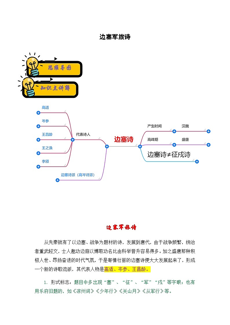 小升初语文古诗鉴赏知识点衔接——《边塞军旅诗》练习（含答案）第1页