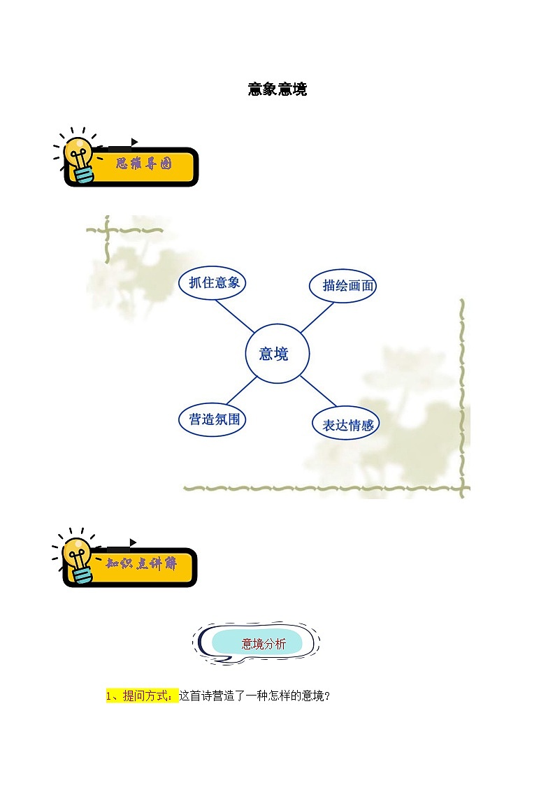 小升初语文古诗鉴赏知识点衔接——《意象意境》练习（含答案）第1页