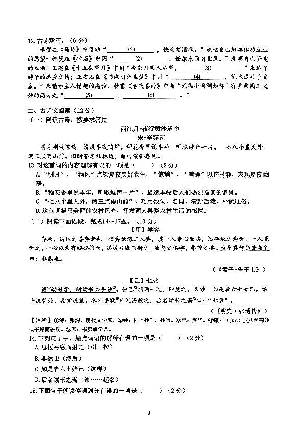 辽宁省鞍山市铁东区2025-2025学年小升初语文测试卷（含答案）第3页