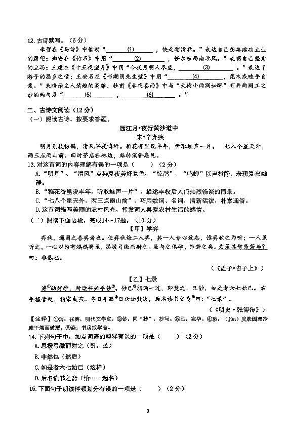 辽宁省鞍山市铁东区2025-2025学年小升初语文测试卷（含答案）第3页