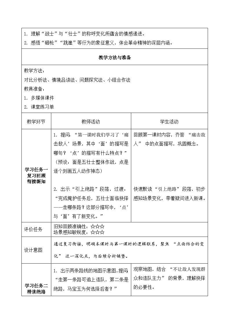 6.狼牙山五壮士 第2课时（教学设计）语文统编版六年级上册第3页