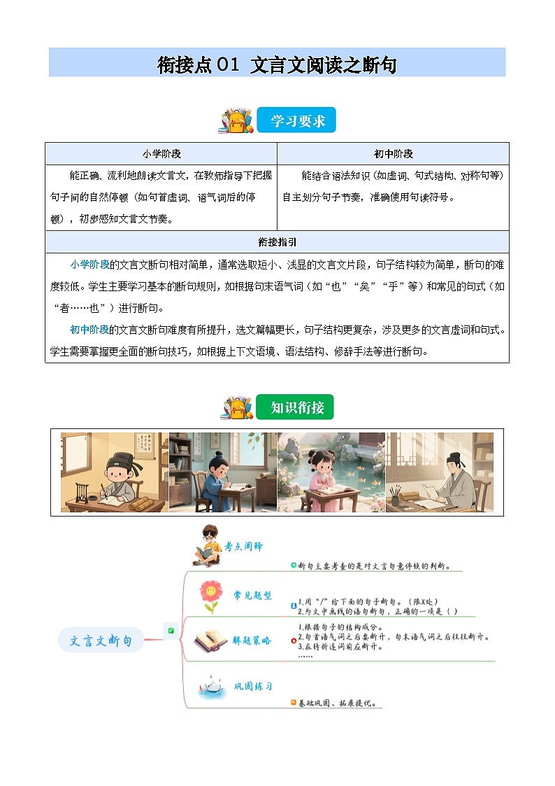 衔接点01 文言文阅读之断句（解析版）2025年小升初语文无忧衔接（统编版2024）第1页