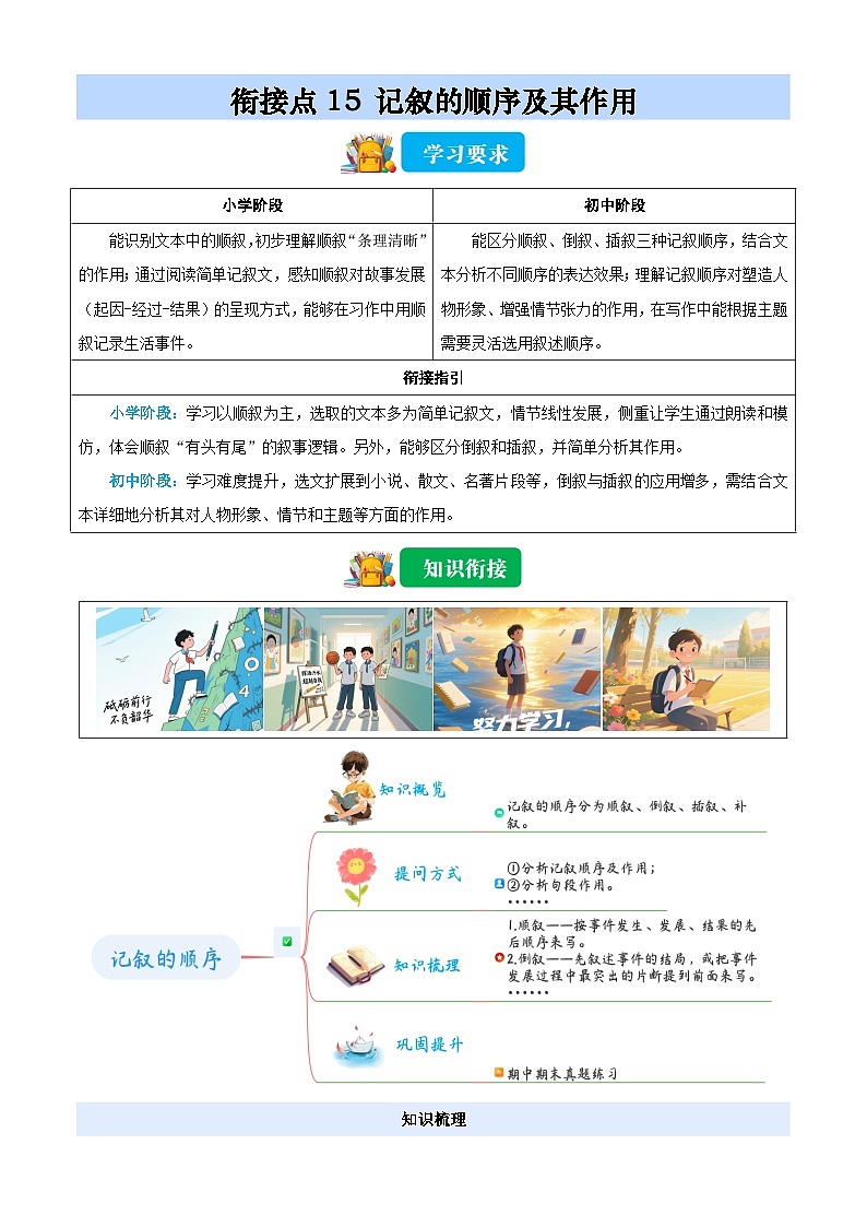 衔接点15 记叙的顺序及其作用（解析版）2025年小升初语文无忧衔接（统编版2024）第1页