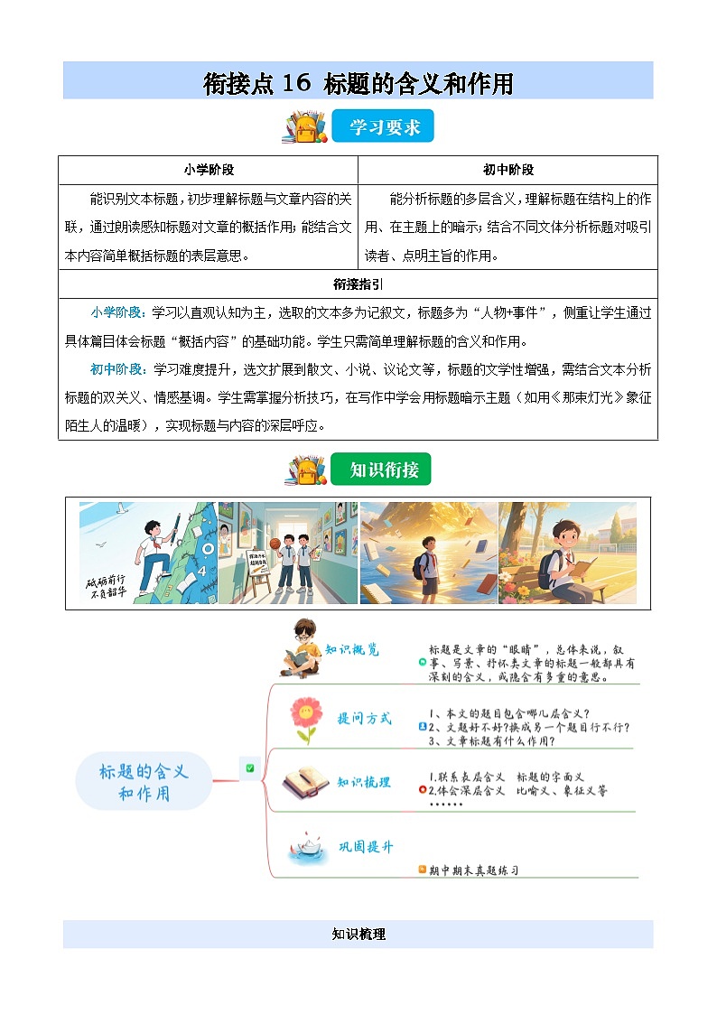 衔接点16 标题的含义和作用（解析版）2025年小升初语文无忧衔接（统编版2024）第1页