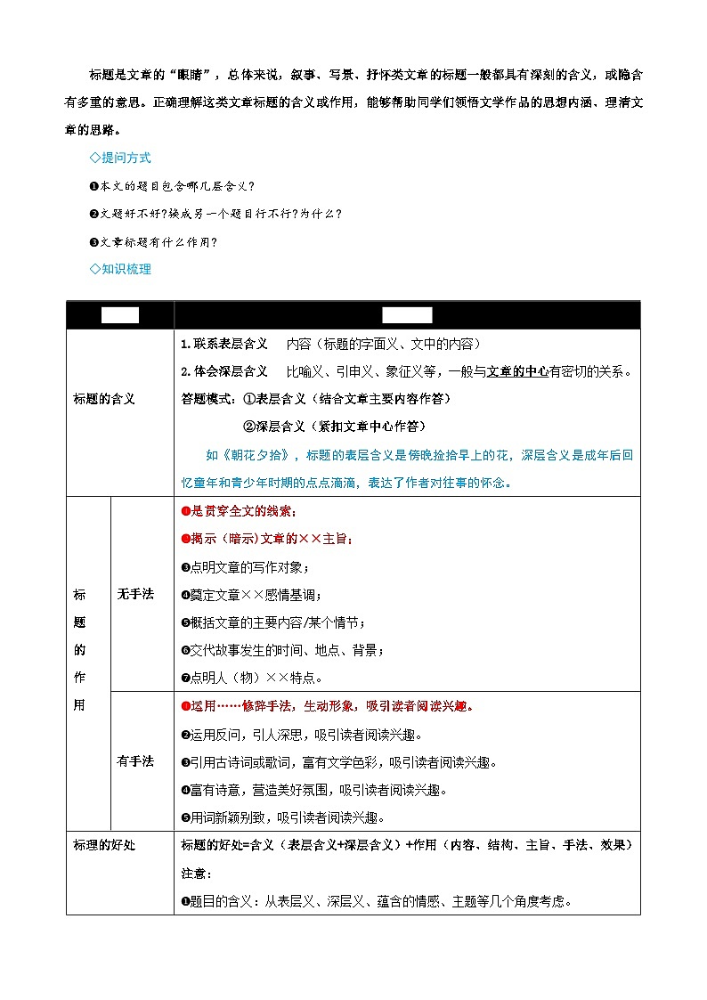 衔接点16 标题的含义和作用（解析版）2025年小升初语文无忧衔接（统编版2024）第2页