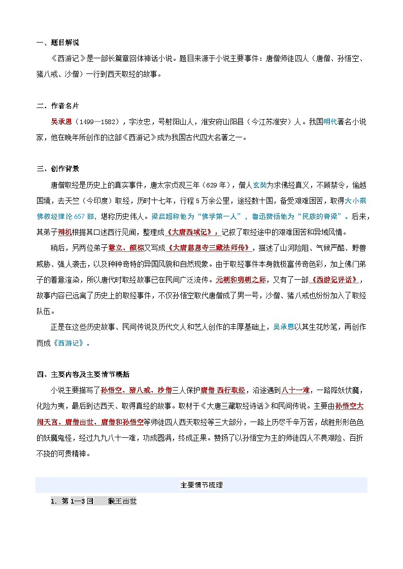 衔接点25 整本阅读《西游记》（原卷版）2025年小升初语文无忧衔接（统编版2024）第2页