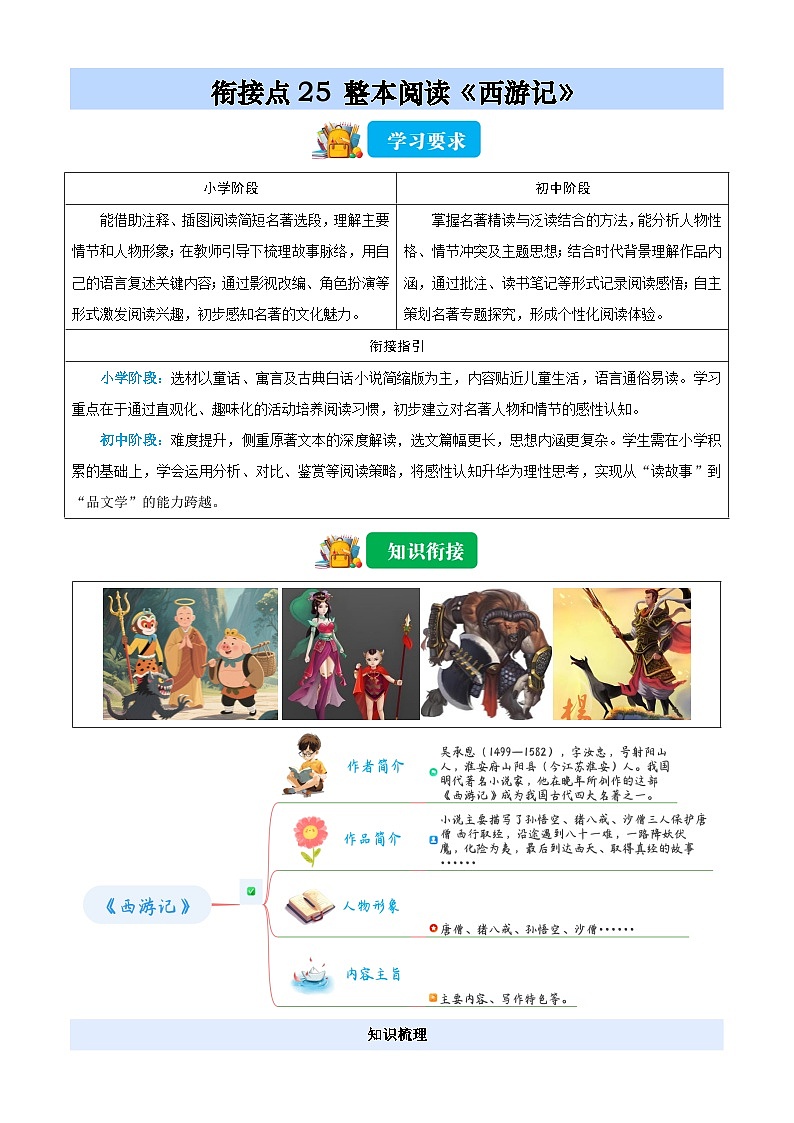 衔接点25 整本阅读《西游记》（解析版）2025年小升初语文无忧衔接（统编版2024）第1页